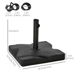 Outsunny 20kg Square Parasol Base Outdoor Garden Cement Umbrella Weight Stand Holder, Fits Φ32mm,Φ38mm,Φ48mm Pole - Black - 3
