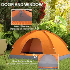 Outsunny 2 Person Camping Tent, Dome Tent with Zipped Doors, Storage Pocket, Portable Handy Bag, Orange - 4