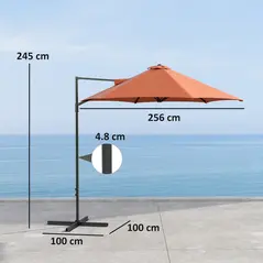 Outsunny 2.5m Rotating Cantilever Parasol - Orange - 3
