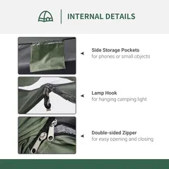 Outsunny 2 Person Camping Tent, Camouflage Tent with Zipped Doors, Storage Pocket, Portable Handy Bag, Dark Green - 5