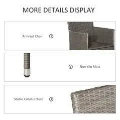 Outsunny 2 Pieces Outdoor PE Rattan Dining Chairs Set with Cushion, Garden Armchair with Armrests, High Backrest, Metal Frame Patio Wicker Furniture, Grey - 5