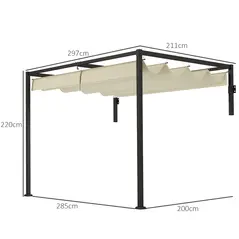Outsunny 2 x 3(m) Lean To Steel Pergola, with Moving Fabric Canopy - Khaki - 3