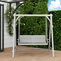 Outsunny 2 Seater Garden Swing Seat, Wooden Swing Chair Bench with Cup Holders for Outdoor Porch Patio, Grey - 7