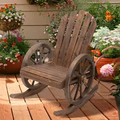 Outsunny 2 Piece Wooden Adirondack Rocking Chair Reclining Armchair Outdoor Garden Furniture Patio Porch Rocker - Carbonized Wood Colour - 2