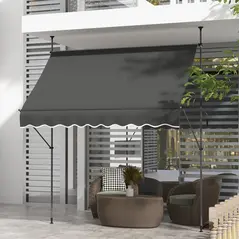 Outsunny 2.5 x 1.2m Retractable Awning, Free Standing Patio Sun Shade Shelter, UV Resistant, for Window and Door, Dark Grey - 2