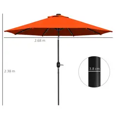Outsunny 2.7m Outdoor Patio Garden Umbrella Parasol with Tilt Crank and 24 LEDs Lights, Orange - 3