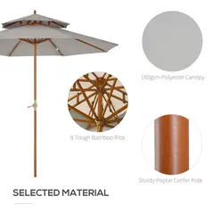 Outsunny 2.7m Elegant Wooden Frame Parasol Umbrella - Grey - 4