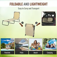 Outsunny 2 Piece Foldable Sun Loungers with 5-Position Adjustable Backrest, Outdoor Portable Recliner Chaise Lounge Chairs with Breathable Mesh Fabric, Beige - 6