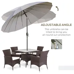 Outsunny 2.5m Tilting Parasol, with Pleated Canopy - Light Grey - 5