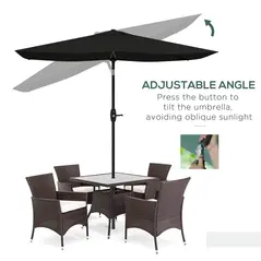 Outsunny 2 x 3(m) Garden Parasol Umbrella, Rectangular Outdoor Market Umbrella Sun Shade with Crank & Push Button Tilt, 6 Ribs, Aluminium Pole, Black - 4