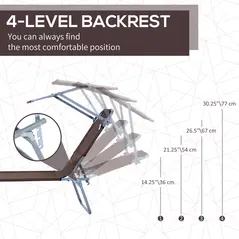 Outsunny 2 Pieces Outdoor Foldable Sun Lounger, 4 Level Adjustable Backrest Reclining Sun Lounger Chair with Angle Adjust Sun Shade Awning for Beach, Garden, Patio, Brown - 4