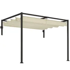 Outsunny 2 x 3(m) Lean To Steel Pergola, with Moving Fabric Canopy - Khaki - 1