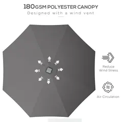 Outsunny 2.65m Garden Parasol, with LED Lights - Dark Grey - 5