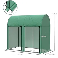 Outsunny 200 x 100cm Walk-In Greenhouse, with Zipped Doors - Green - 3