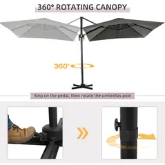 Outsunny 2.5 x 2.5m Patio Offset Parasol Umbrella Cantilever Hanging Aluminium Sun Shade Canopy Shelter 360° Rotation with Crank Handle and Cross Base, Grey - 5