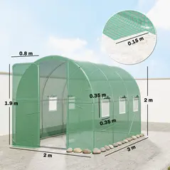 Outsunny 2 x 3 m Walk-in Polytunnel Greenhouse with Hinged Door and 6 Roll Up Mesh Windows, Garden Tunnel Warm House Tent, Green - 3