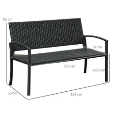 Outsunny 2 Seater Poly Rattan Garden Bench, All Weather Wicker Garden Loveseat, Outdoor Seating Bench with 240 Load Capacity, Backrest and Armrests for Patio, Terrace, Balcony, Black - 3