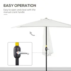 Outsunny 2.7m Garden Half Parasol, Outdoor Balcony Umbrella with 5 Steel Ribs, Patio Sun Shade, Cream White - 5