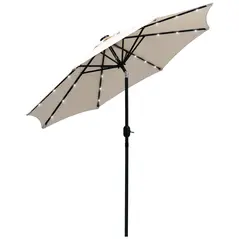 Outsunny 2.7m Patio Garden Umbrella Outdoor Parasol with Tilt Crank and 24 LEDs Lights (Cream) - 1