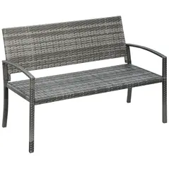 Outsunny 2 Seater Poly Rattan Garden Bench, All Weather Wicker Garden Loveseat, Outdoor Seating Bench with 240 Load Capacity, Backrest and Armrests for Patio, Terrace, Balcony, Grey - 1