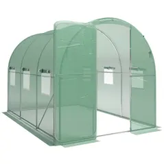 Outsunny 2 x 3 m Walk-in Polytunnel Greenhouse with Hinged Door and 6 Roll Up Mesh Windows, Garden Tunnel Warm House Tent, Green - 1