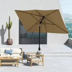 Outsunny 2 x 3(m) Garden Parasol Umbrella, Rectangular Outdoor Market Umbrella Sun Shade with Crank & Push Button Tilt, 6 Ribs, Aluminium Pole, Brown - 9