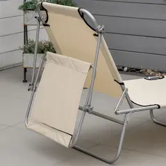 Outsunny 2 Pieces Outdoor Foldable Sun Lounger, 4 Level Adjustable Backrest Reclining Sun Lounger Chair with Angle Adjust Sun Shade Awning for Beach, Garden, Patio, Beige - 8
