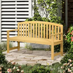 Outsunny 2 Seater Wooden Garden Bench with Armrest, Outdoor Furniture Chair for Park, Balcony, Orange - 2
