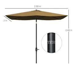 Outsunny 2 x 3(m) Garden Parasol Umbrella, Rectangular Outdoor Market Umbrella Sun Shade with Crank & Push Button Tilt, 6 Ribs, Aluminium Pole, Brown - 3
