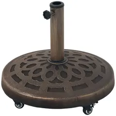 Outsunny 21kg Resin Garden Parasol Base with Wheels, Round Umbrella Stand, Heavy Duty Sun Umbrella Base for 32, 38, 48 mm Umbrella Poles for Deck Poolside, Bronze Tone - 1