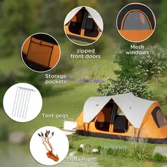 Outsunny 2 Bedroom Tent Six-man Seates Family Camping for Outdoor Adventure, Orange - 8