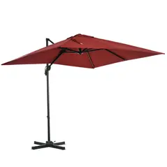 Outsunny 2.5 x 2.5m Patio Offset Parasol Umbrella Cantilever Hanging Aluminium Sun Shade Canopy Shelter 360° Rotation with Crank Handle and Cross Base, Wine Red - 1