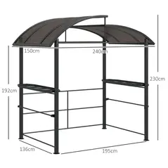 Outsunny 2.4 x 1.5m Outdoor Grill Gazebo with Side Shelves, PC Board Roof, Dark Grey - 3
