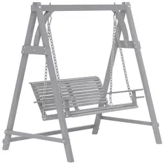 Outsunny 2 Seater Garden Swing Seat, Wooden Swing Chair Bench with Cup Holders for Outdoor Porch Patio, Grey - 1