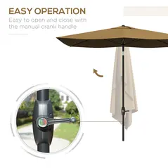 Outsunny 2 x 3(m) Garden Parasol Umbrella, Rectangular Outdoor Market Umbrella Sun Shade with Crank & Push Button Tilt, 6 Ribs, Aluminium Pole, Brown - 5