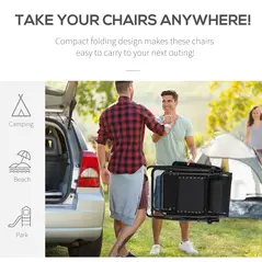 Outsunny 2 Piece Foldable Reclining Garden Chair with Headrest, Zero Gravity Deck Sun Lounger Seat Chair with Footrest, Armrest, Cup Holder & Canopy Shade, Black - 6