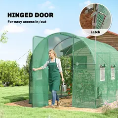 Outsunny 2 x 3 m Walk-in Polytunnel Greenhouse with Hinged Door and 6 Roll Up Mesh Windows, Garden Tunnel Warm House Tent, Green - 5