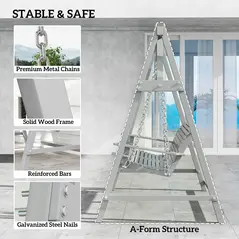 Outsunny 2 Seater Garden Swing Seat, Wooden Swing Chair Bench with Cup Holders for Outdoor Porch Patio, Grey - 5