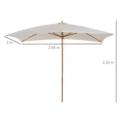Outsunny 2 x 3m Wooden Garden Parasol Umbrella Outdoor Sun Shade Canopy, Cream White - 3