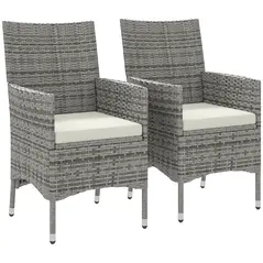 Outsunny 2 Pieces Rattan Garden Chairs Dining Chair Set with Cushion, Mixed Grey - 1