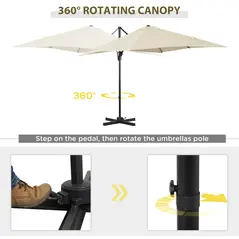 Outsunny 2.5 x 2.5m Patio Offset Parasol Umbrella Cantilever Hanging Aluminium Sun Shade Canopy Shelter 360° Rotation with Crank Handle and Cross Base, Cream White - 4