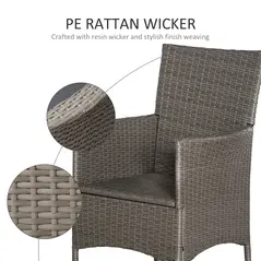 Outsunny 2 Pieces Outdoor PE Rattan Dining Chairs Set with Cushion, Garden Armchair with Armrests, High Backrest, Metal Frame Patio Wicker Furniture, Grey - 7