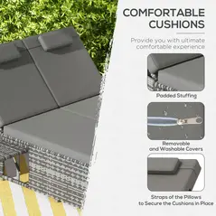 Outsunny 2 Seater Rattan Day Bed w/ Fire Retardant Cushions Grey - 6