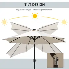 Outsunny 2.7m Patio Garden Umbrella Outdoor Parasol with Tilt Crank and 24 LEDs Lights (Cream) - 4
