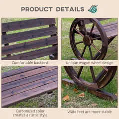 Outsunny 2 Seater Garden Bench with Wooden Cart Wagon Wheel Rustic High Back Brown - 5