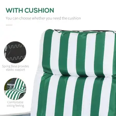 Outsunny 2 Pieces Outdoor Sun Lounger Set with Cushions, Patio Folding 5-Level   Adjustable Backrest Recliner Chairs Set of 2 with High Backrest and Armrests, Green & White - 5