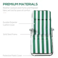 Outsunny 2 Pieces Outdoor Sun Lounger Set with Cushions, Patio Folding 5-Level   Adjustable Backrest Recliner Chairs Set of 2 with High Backrest and Armrests, Green & White - 7