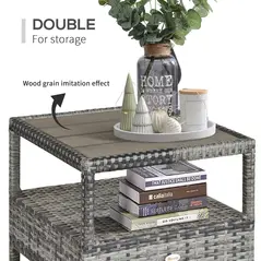 Outsunny 2 Seater Patio Wicker Chaise Lounge Sofa Set with Fabric Cushion, Grey - 6