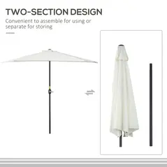 Outsunny 2.7m Garden Half Parasol, Outdoor Balcony Umbrella with 5 Steel Ribs, Patio Sun Shade, Cream White - 4