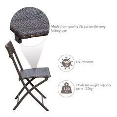 Outsunny 2 Seater Wicker Rattan Bistro Set-Brown - 4